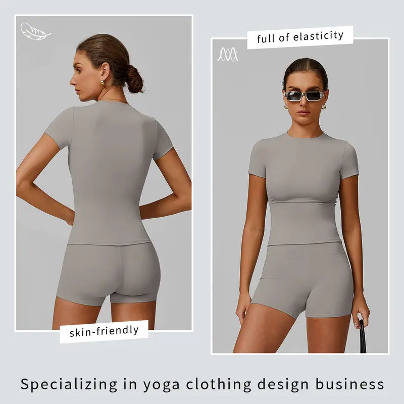 Tenwolf Women's Autumn Two-Piece Activewear Set with Fitted Top and High-Waisted Shorts/Pants; Shaping, Tummy Control, Breathable, Quick-Dry, Stretchy Sportswear for Yoga, Pilates, Workouts, and Casual Wear.