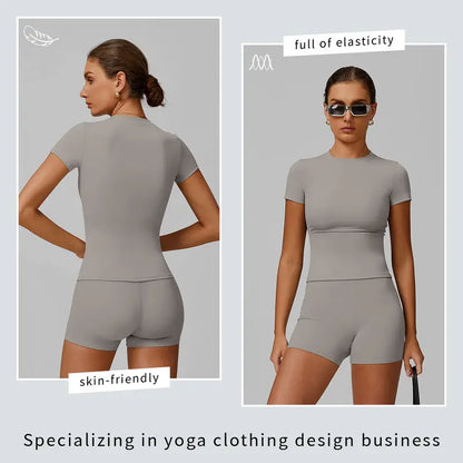 Tenwolf Women's Autumn Two-Piece Activewear Set with Fitted Top and High-Waisted Shorts/Pants; Shaping, Tummy Control, Breathable, Quick-Dry, Stretchy Sportswear for Yoga, Pilates, Workouts, and Casual Wear.