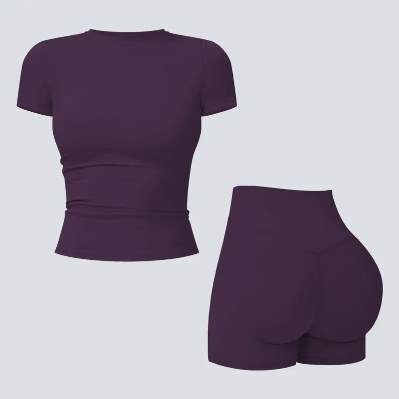 Tenwolf Women's Autumn Two-Piece Activewear Set with Fitted Top and High-Waisted Shorts/Pants; Shaping, Tummy Control, Breathable, Quick-Dry, Stretchy Sportswear for Yoga, Pilates, Workouts, and Casual Wear.
