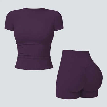 Tenwolf Women's Autumn Two-Piece Activewear Set with Fitted Top and High-Waisted Shorts/Pants; Shaping, Tummy Control, Breathable, Quick-Dry, Stretchy Sportswear for Yoga, Pilates, Workouts, and Casual Wear.