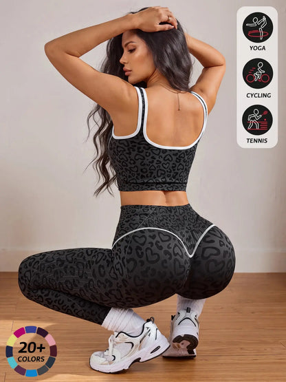 Women'S 2 Piece Sportswear Set, Sports Vest and Tight Pants, Fitness and Daily Exercise, High Waist Tummy Control, Fashion Gym Clothes
