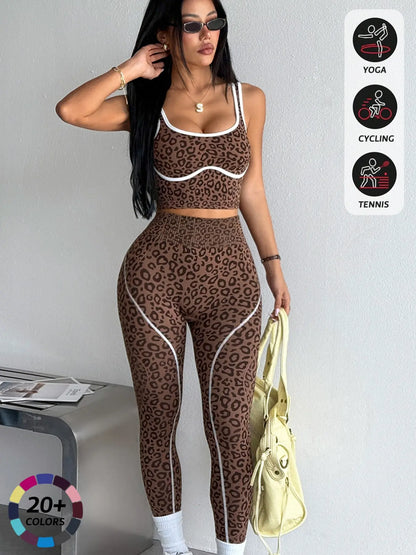 Women'S 2 Piece Sportswear Set, Sports Vest and Tight Pants, Fitness and Daily Exercise, High Waist Tummy Control, Fashion Gym Clothes
