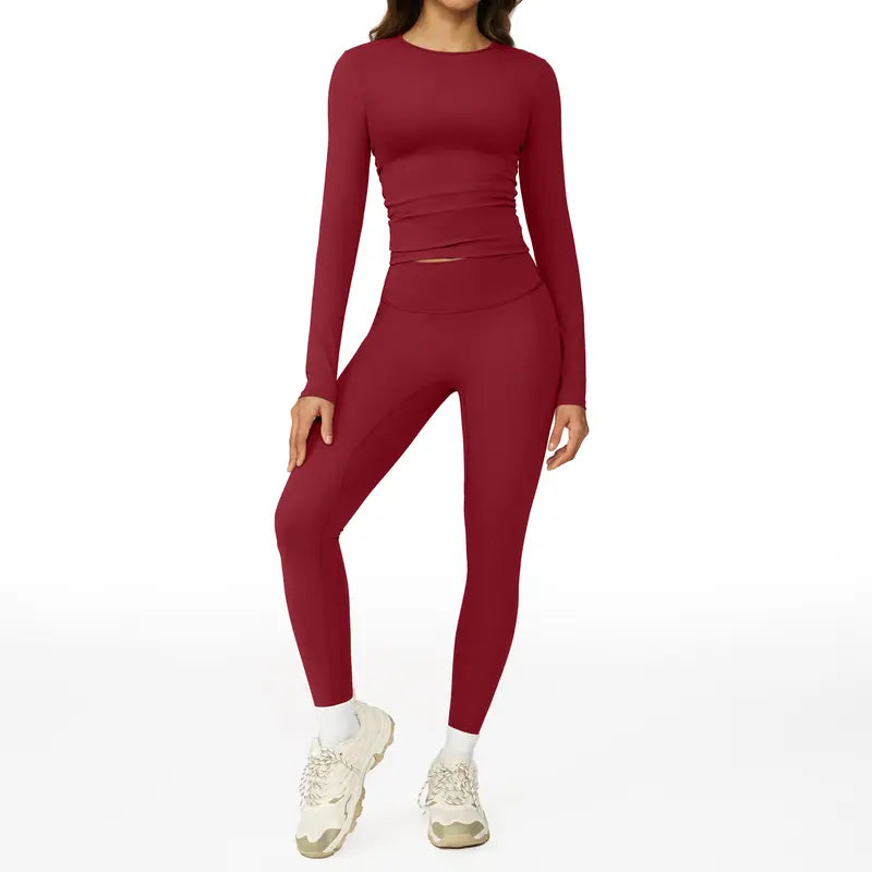 Tenwolf Women's Autumn Two-Piece Activewear Set with Fitted Top and High-Waisted Shorts/Pants; Shaping, Tummy Control, Breathable, Quick-Dry, Stretchy Sportswear for Yoga, Pilates, Workouts, and Casual Wear.