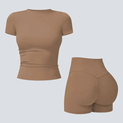 Tenwolf Women's Autumn Two-Piece Activewear Set with Fitted Top and High-Waisted Shorts/Pants; Shaping, Tummy Control, Breathable, Quick-Dry, Stretchy Sportswear for Yoga, Pilates, Workouts, and Casual Wear.