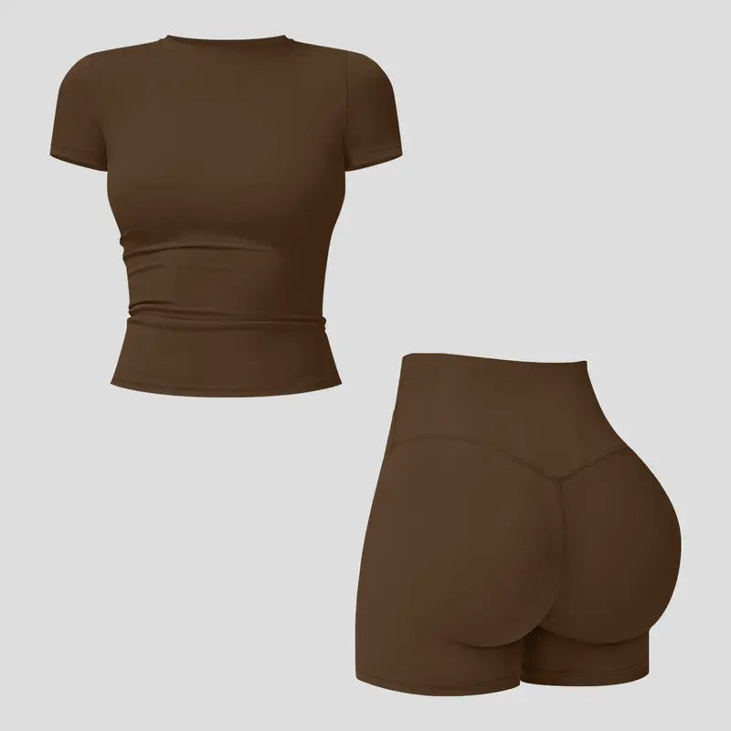 Tenwolf Women's Autumn Two-Piece Activewear Set with Fitted Top and High-Waisted Shorts/Pants; Shaping, Tummy Control, Breathable, Quick-Dry, Stretchy Sportswear for Yoga, Pilates, Workouts, and Casual Wear.