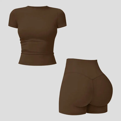 Tenwolf Women's Autumn Two-Piece Activewear Set with Fitted Top and High-Waisted Shorts/Pants; Shaping, Tummy Control, Breathable, Quick-Dry, Stretchy Sportswear for Yoga, Pilates, Workouts, and Casual Wear.