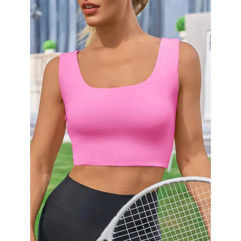 Aoysky Women's Fitted Buttery Soft Square Neck Padded Seamless Longline Sports Bra - Ideal for Yoga, Running, and Gym Workouts